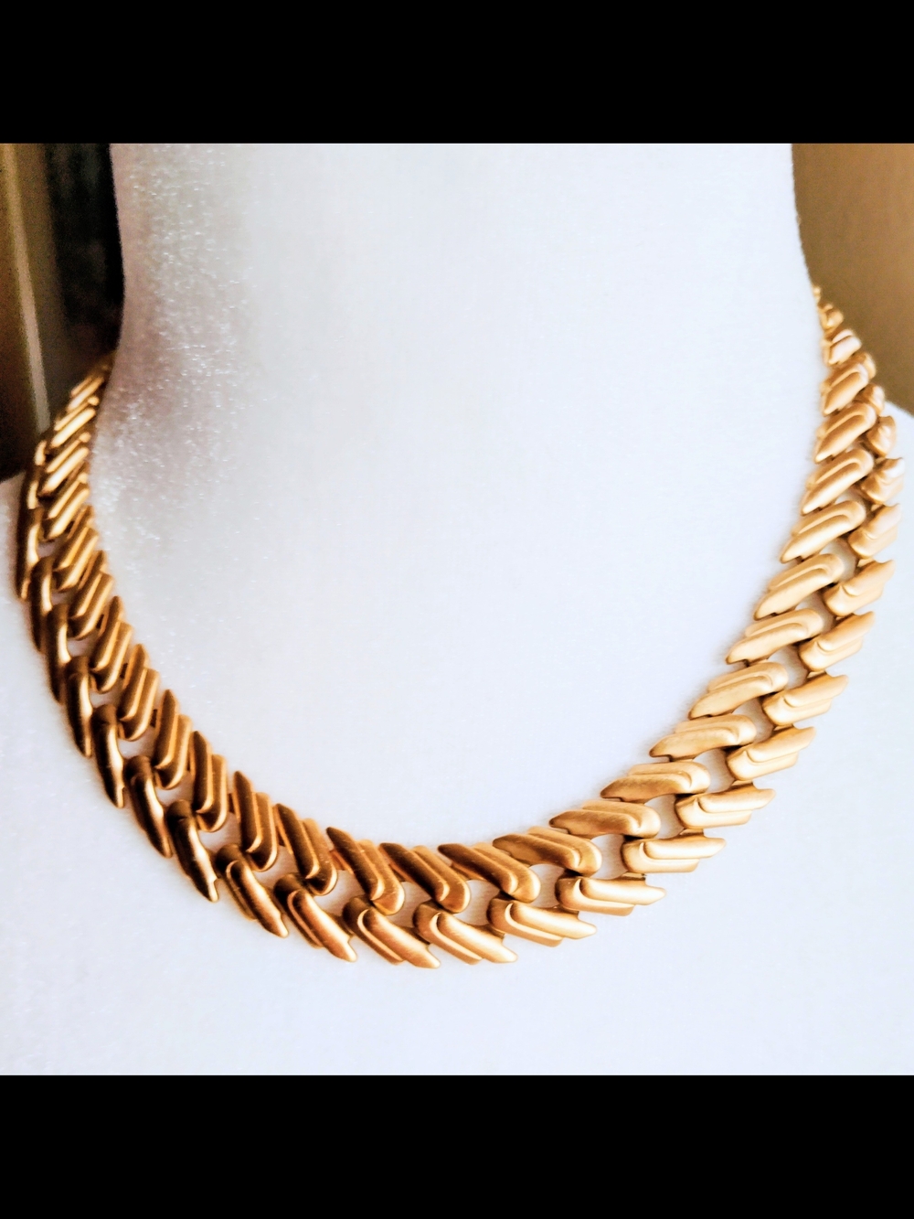 Monet Brushed Goldtone Link Collar Necklace and Earring Set